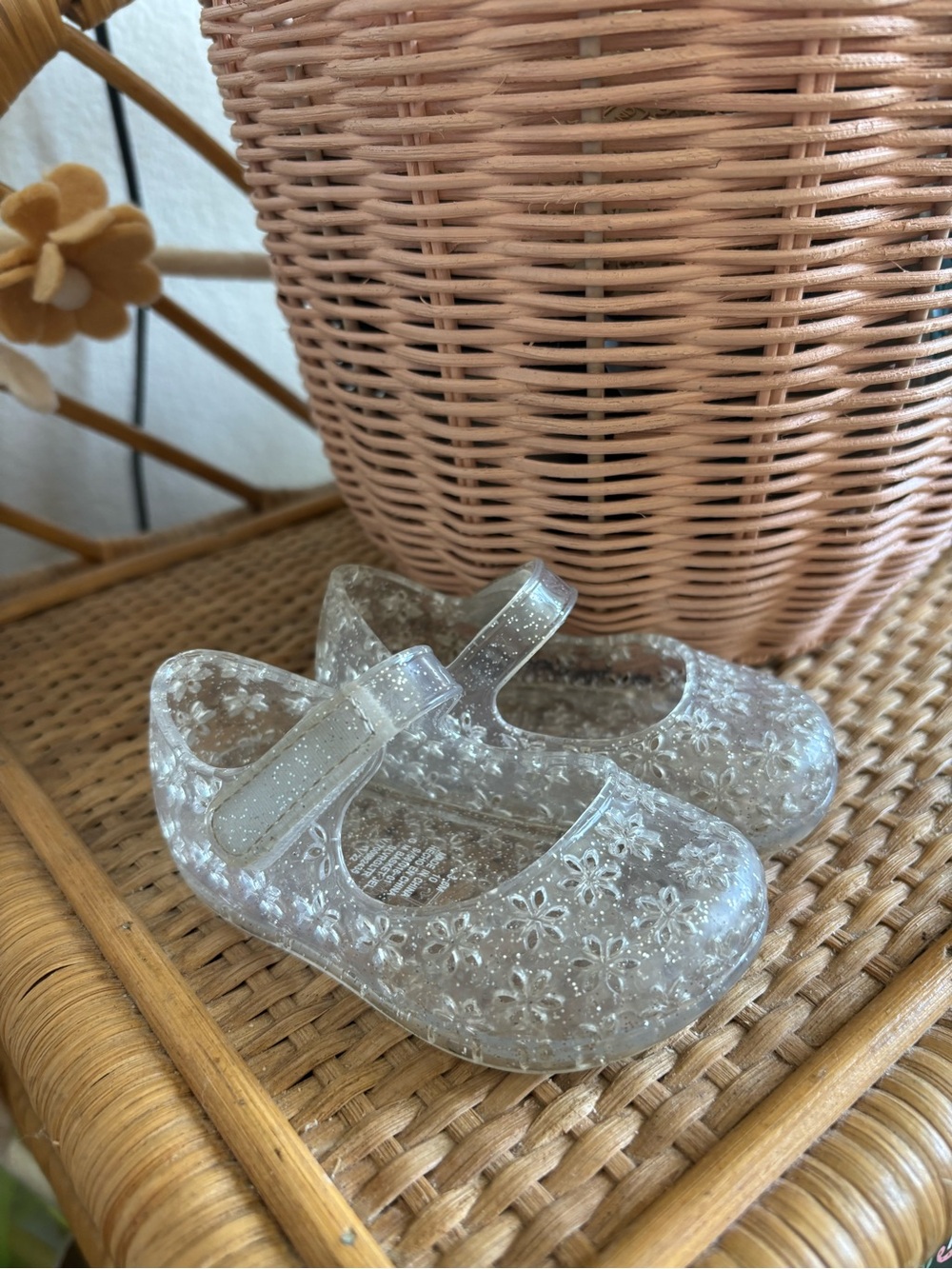 Old Navy Kids Clear Glitter Jelly Mary Jane Shoes 2c